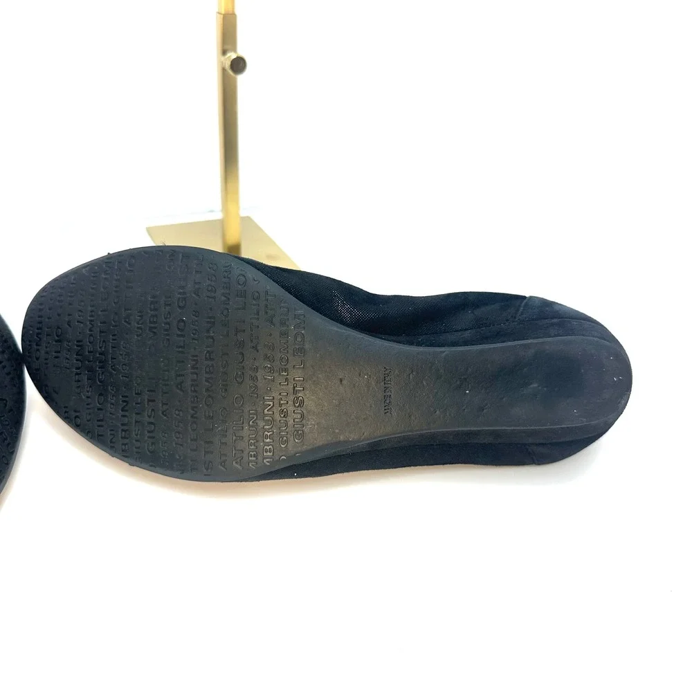 AGL Attilio Giusti Leombruni Black Suede Fabric Wedge Pumps Buckle‎ Italy 40.5